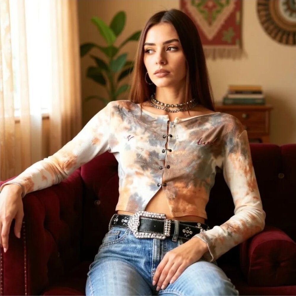 Zemeta Baby Girl Lock Ribbed Tie Dye Crop Top Hook Closure Sexy Babe Large NWT - Picture 7 of 9